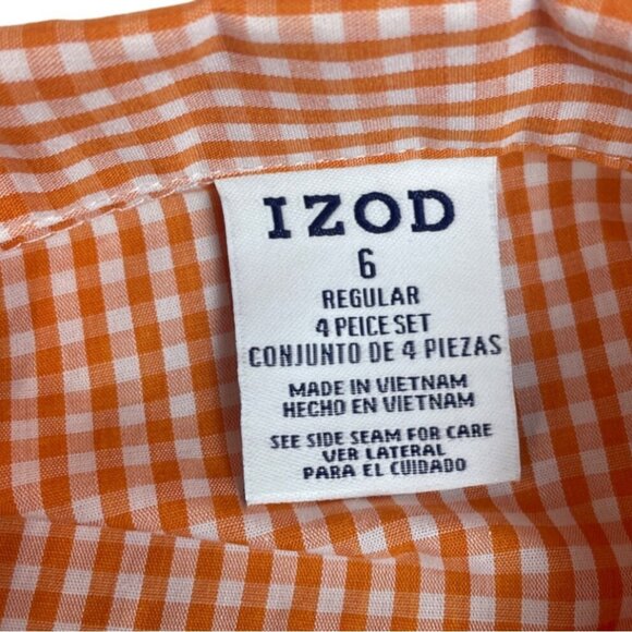 Izod Boys Orange Gingham Shirt & Striped Clip-On Tie Set Size 6 - Picture 5 of 6